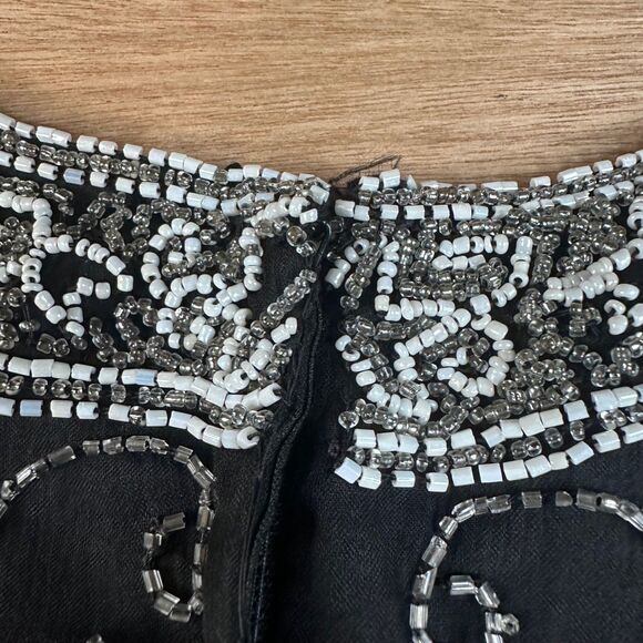 Stenay Silk Beaded Top Black Silver Short Sleeve Formal Evening Blouse M - Picture 3 of 6